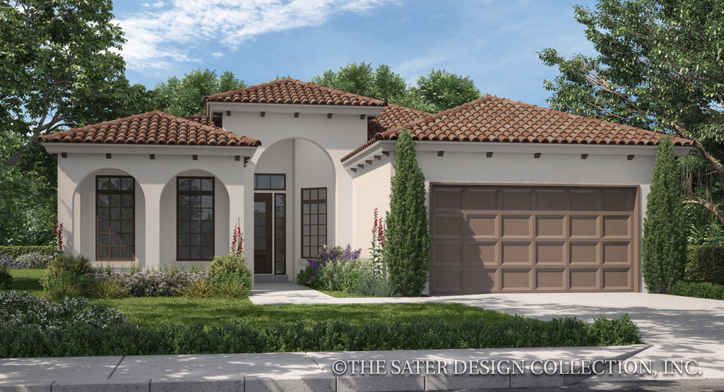 Bonito Mediterranean Style house plan front elevation rendering