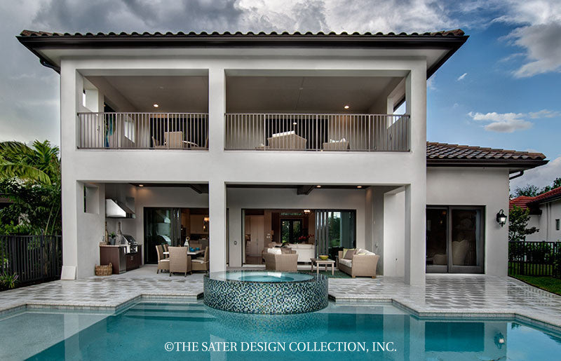 Monterchi Plan #6965-Rear Elevation View with Pool