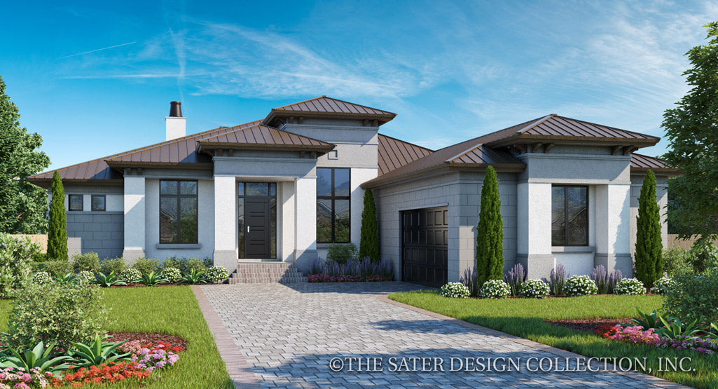 Riverside home design front elevation rendering