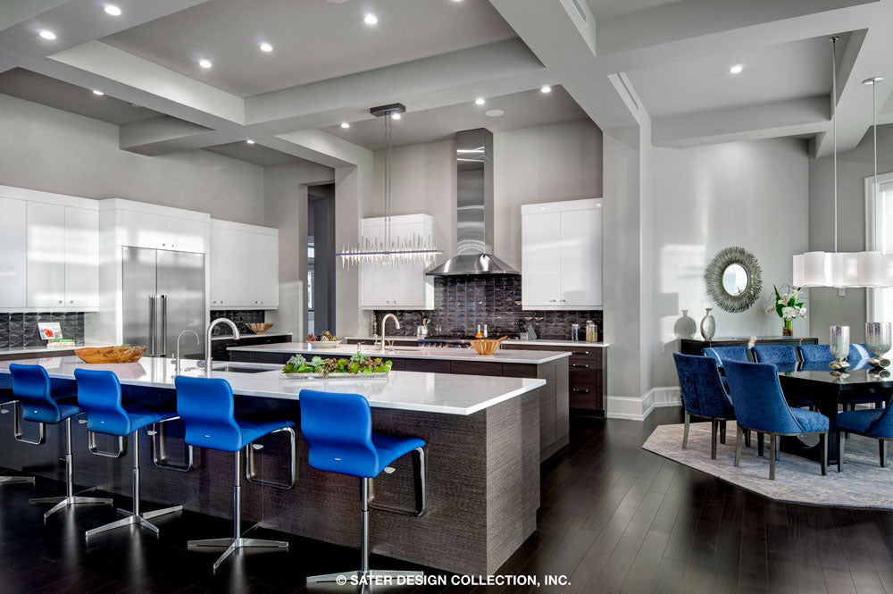 Waters Edge House Plan&#39;s kitchen and dining area