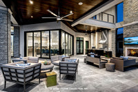 Waters Edge House Plan&#39;s Solana and outdoor fireplace